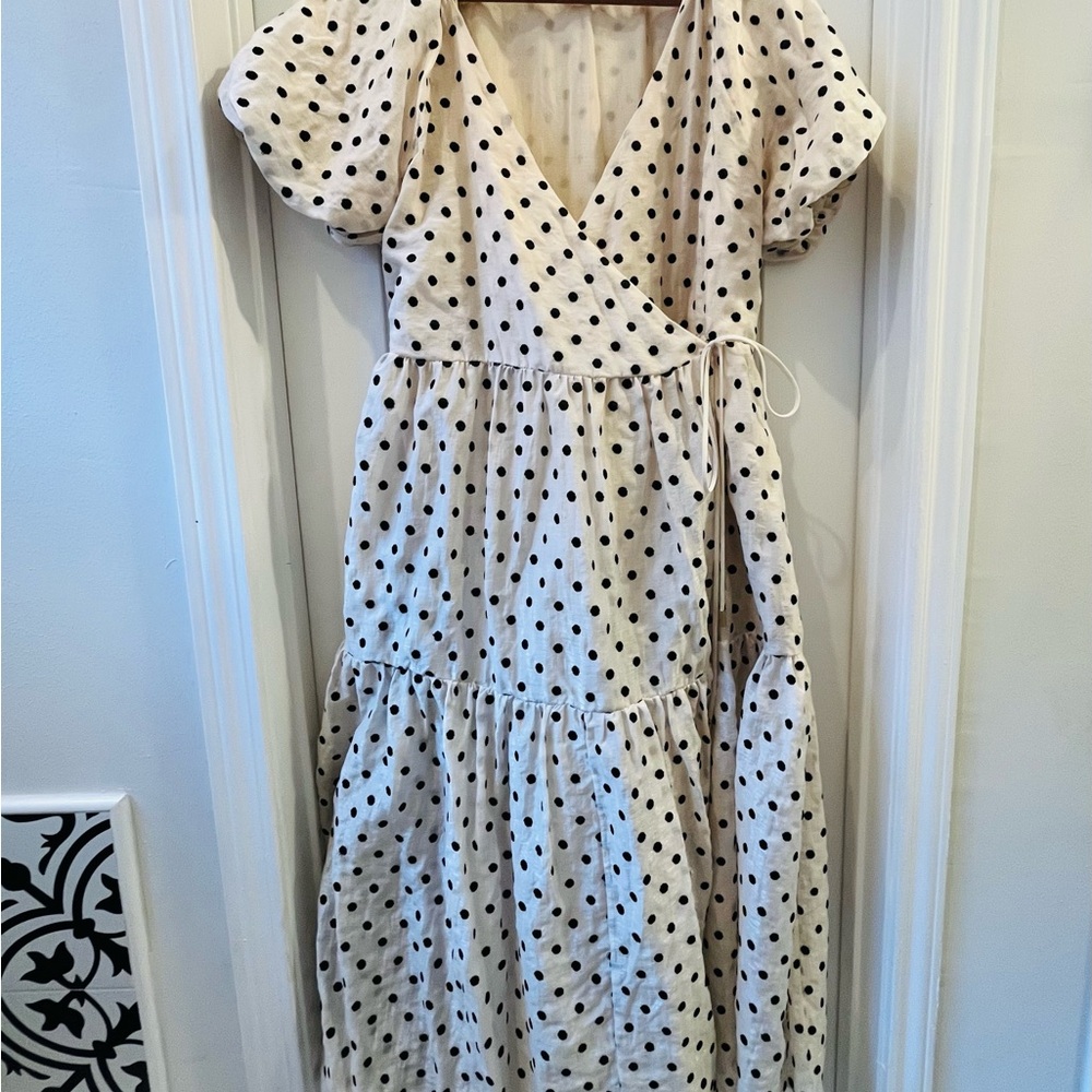 Madewell Polka Dot Puff Sleeve Midi Wrap Dress - Picture 3 of 7